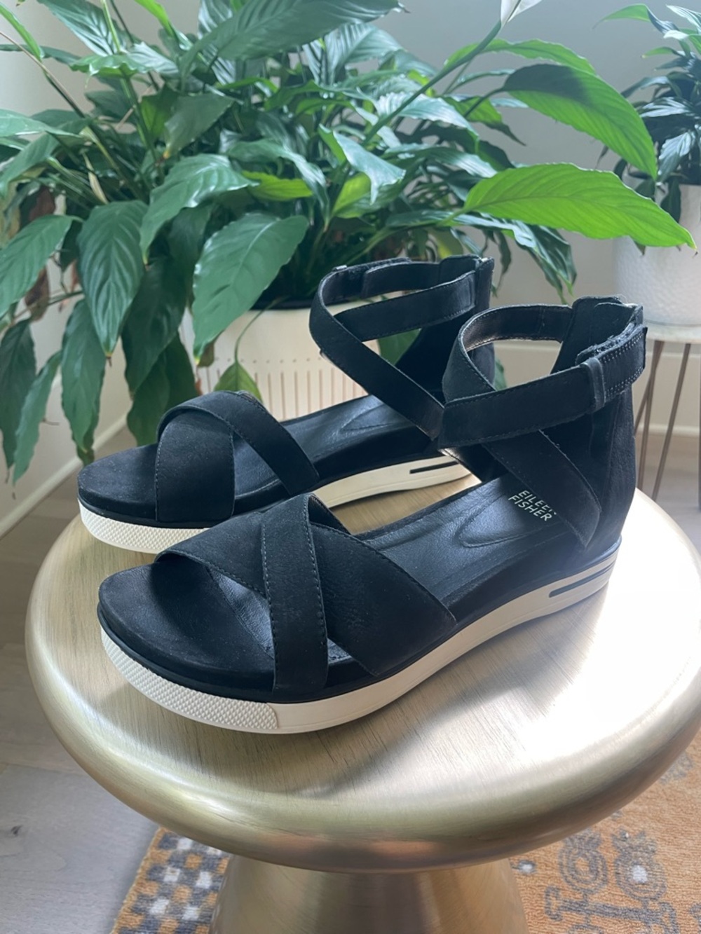Eileen Fisher Sport Platform Gladiator Sandal Black Nubuck Sz 8.5 - Picture 9 of 9